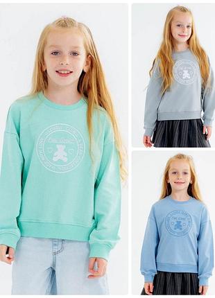 Свитшот оверсайз с вышивкой, свободная кофта двунитка, джемпер подростковый свободного кроя