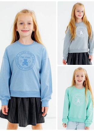 Свитшот оверсайз с вышивкой, свободная кофта двунитка, джемпер подростковый свободного кроя