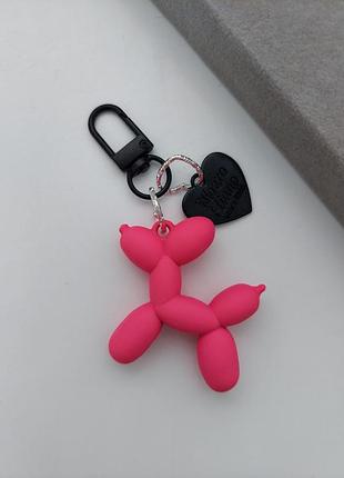 Брелок на сумку собачка та серце br0006 рожевий з чорним