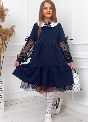 Школьное платье для девочки два цвета синие и черный