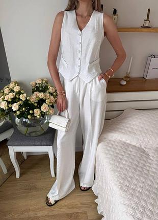 Жіночий костюм трійка з льну бохо, легкий комлпект на літо