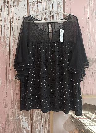 Стильная черная блуза в горошек
