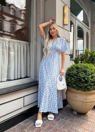 Платье макси длинная женская батал в цветочный принт цветочная летняя легкая свободная софт платья