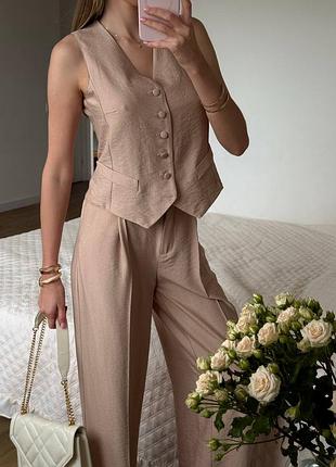 Женский костюм тройка из льняного бохо, легкий компллект на лето