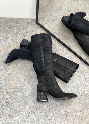 Сапоги женские черные натуральная замша