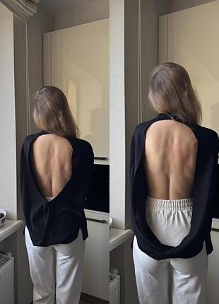 Нарядная черная кофта джемпер размер l с открытой секси спиной водолазка свитер