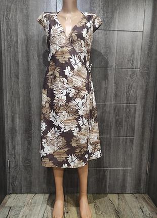 Льняное натурально платье с запахом, на запах