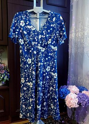 Сукня літня синя батал, плаття 👗 квіти великий розмір