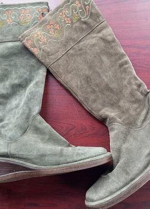 Зелені болотні замшеві високі чоботи черевики сапоги сапожки демі 40-41 р. зеленые болотные замшевые