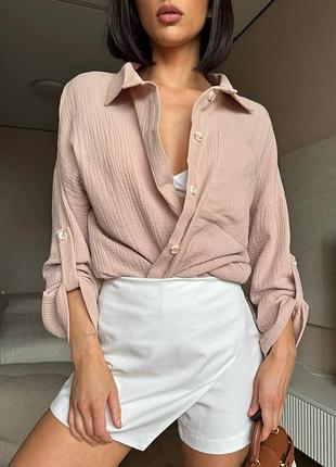 Легкая рубашка из муслина (4 цвета) оверсайз хлопок