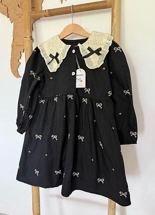 Бавовняна сукня плаття чорна з білим коміром на довгий рукав