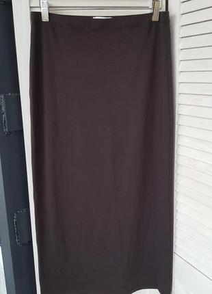 Базовая темно-коричневая юбка миди карандаш.3 фото
