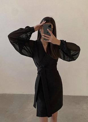 Чорна сукня міді на запах, розмір s