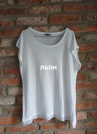 Льняная футболка с кружевом