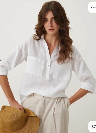 Біла лляна сорочка зара 💯 % льон розмір s m