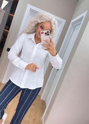 Классическая матовая офисная рубашка (блуза) женская прямого кроя с воротником 42-56 белая