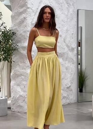 Женский костюм летний легкий юбка макси длинная и топ