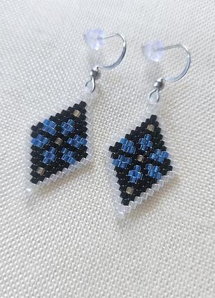 Серьги из японского бисера мозаика синие цветки