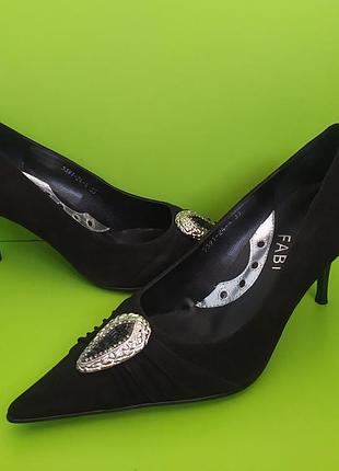 Замшевые чёрные туфли лодочки fabi, 35