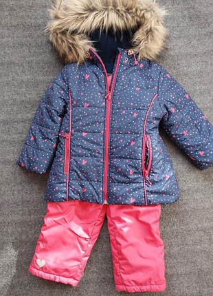 Зимний водоотталкивающий набор куртка+полукомбинезон 86 размер, но будет дольше! мех сменное. на флисе.