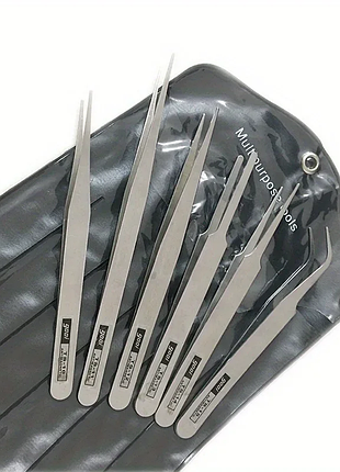 🔧 набор пинцетов из нержавеющей стали 6 шт. в чехле | точный захват, антикоррозийный металл