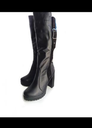 Високі чоботи ботфорди натуральна шкіра на стійкому каблуку