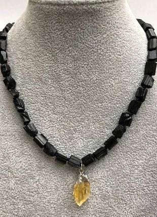 Ожерелье необработанный турмалин шерл галатка