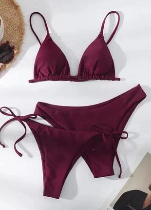 Стильный женский купальник тройка бордовый s, м