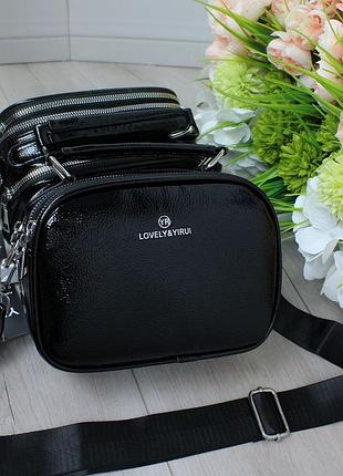 Женская стильная и качественная сумка из эко кожи черная лак