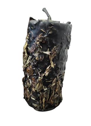 Свеча ритуальная с травами, черная с чертополохом, чебрецом, кропивой 15 см