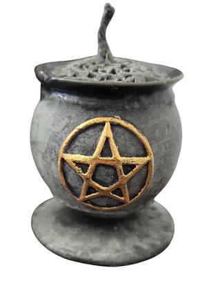 Свеча переносной алтарь, ведьмин котелок "пентакль" черный
