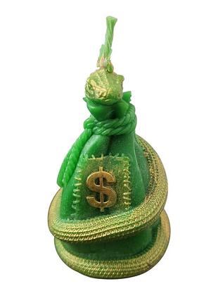 Свічка на залучення достатку "грошовий мішок" зелена