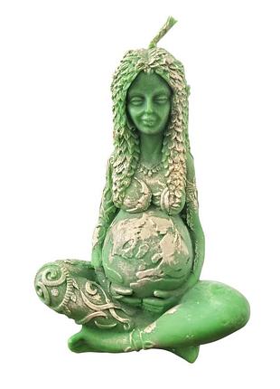 Свеча програмная "богиня земли гайя" зеленая 15см