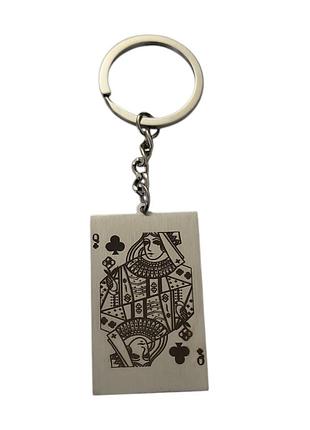 Брелок металлический для ключей с картой дама крестовая 107 мм двухсторонний