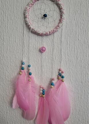 Ловець снів рожевий 1 круг із пір'ям