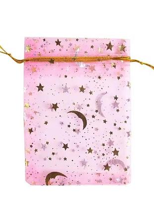 Подарочный мешочек из органзы розовый со звездами (12*9 см)