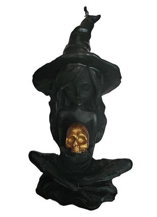Свічка відьма з черепом чорна 16 см