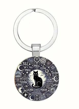 Брелок амулет металлический для ключей кот с паганским календарем 53 мм