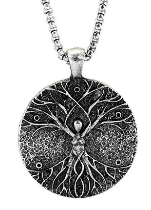 Кулон амулет мужской дерево жизни с цепочкой серебристый