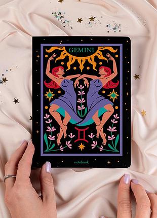 Блокнот в точку «знак зодиака — близнецы» черный 210х148мм 144 страниц