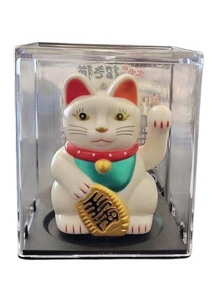 Статуэтка фен-шуй манэки нэко на солнечной батарее белая 5 см