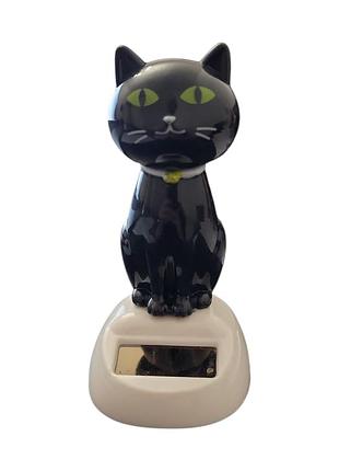 Статуэтка черный кот на солнечной батарее 10 см