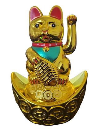 Статуетка фен-шуй манекі неко 14,5 см на батарейках махає лапою
