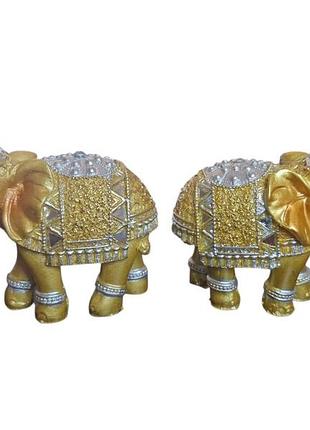 Статуетки фен шуй 2 слона, грошові слони золотистисті