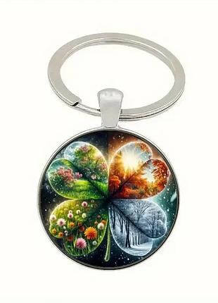 Брелок амулет металлический для ключей клевер времена года 54 мм