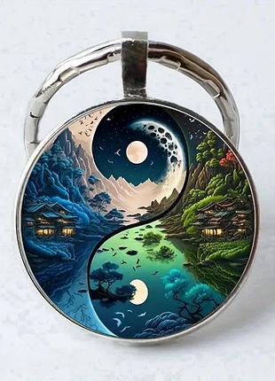 Брелок амулет металлический для ключей инь-янь бонсай дом 54 мм