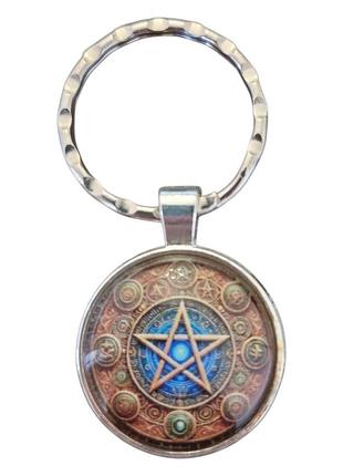 Брелок амулет металлический для ключей пентакль коричневый 54 мм