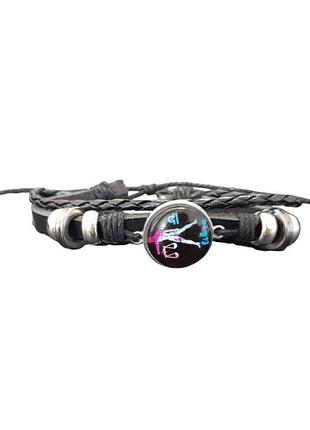 Браслет экокожа со знаком зодиака весы черный с белым фосфорный