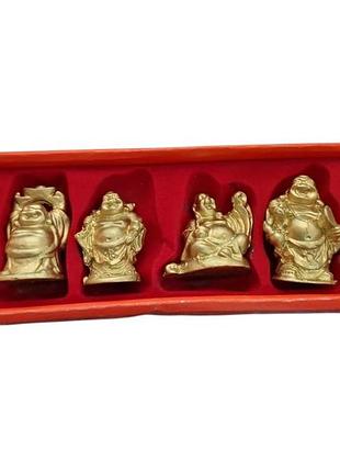 Статуэтки нэцкэ фен шуй будда бог счастья 6 шт золотистые 5 см