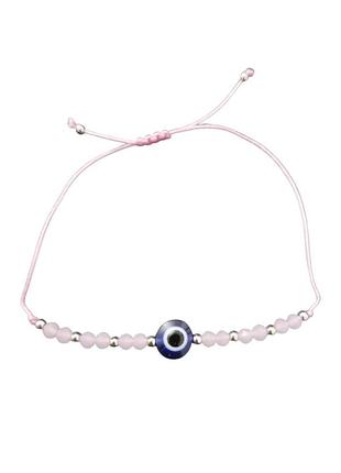 Браслет-оберіг око фатіми рожевий з намистинами